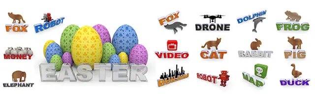 Euro / Pound / Money / Enjoy Easter / Fly Drone / Shoot / Future with Robots / Books / Read / Maps / Positions / Messages / Interactions / Games / TV / Video